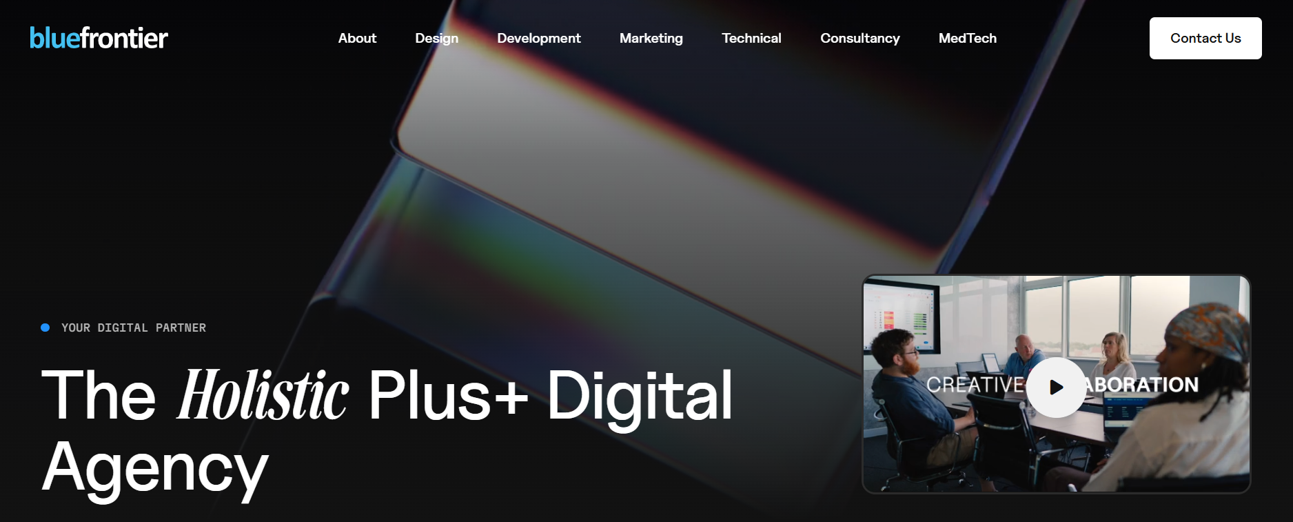 Blue Frontier homepage featuring marketing and lead generation solutions for HVAC and home improvement businesses