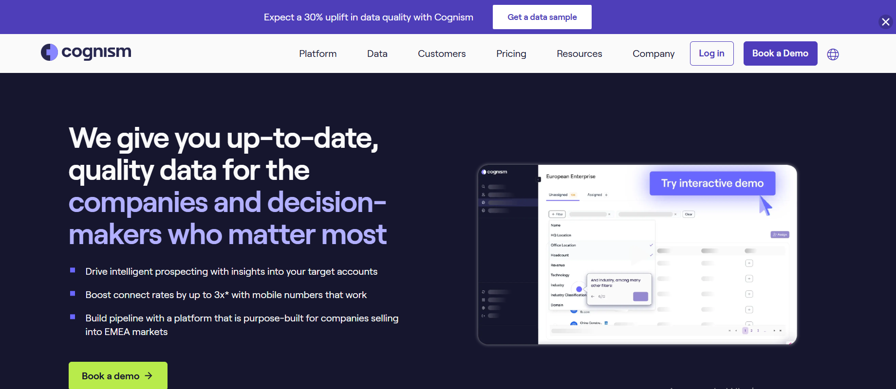 Cognism homepage featuring lead generation and marketing solutions for HVAC and home improvement businesses