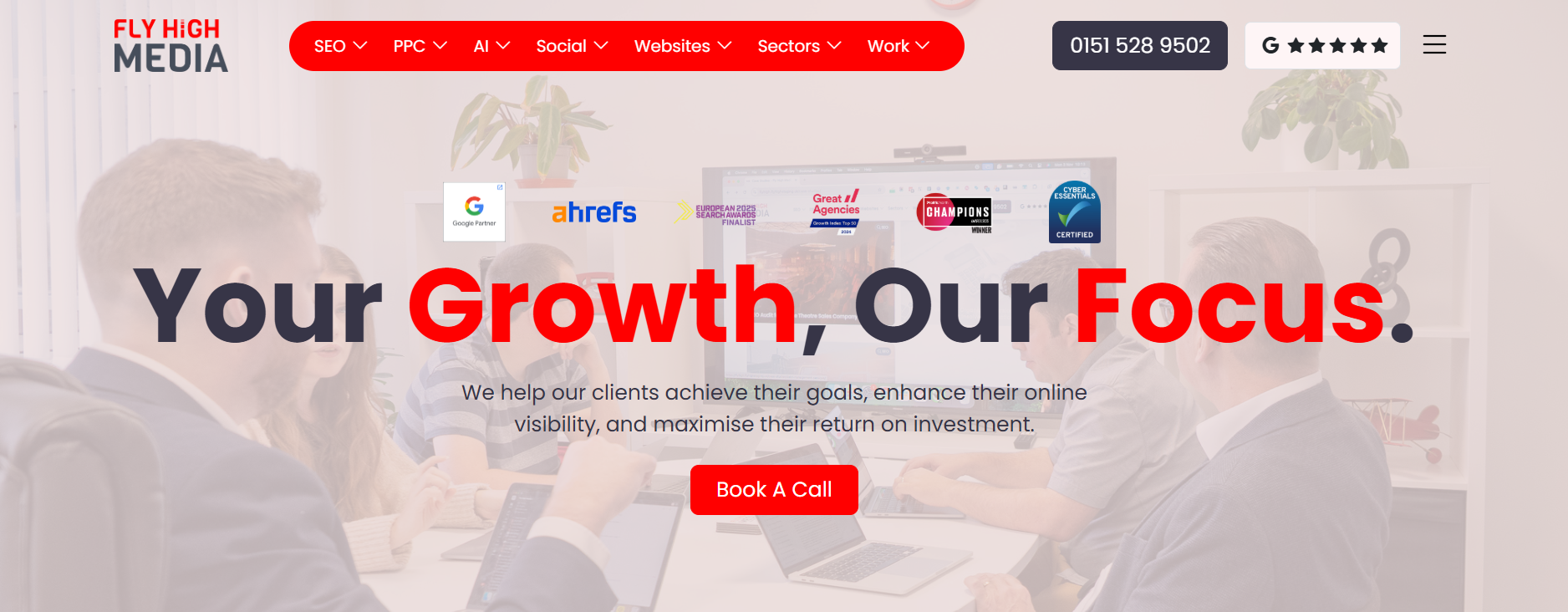 Fly High Media homepage featuring marketing and lead generation solutions for HVAC and home improvement businesses