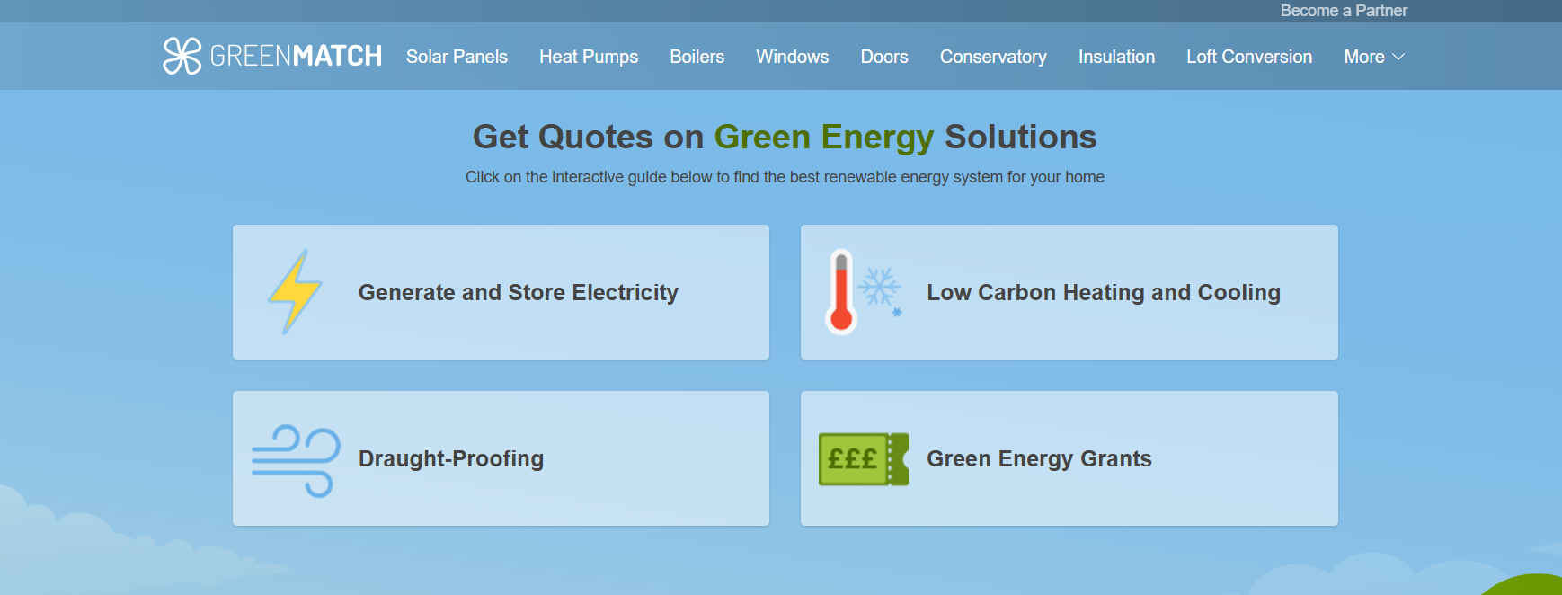 GreenMatch homepage featuring lead generation and marketing solutions for HVAC and home improvement businesses