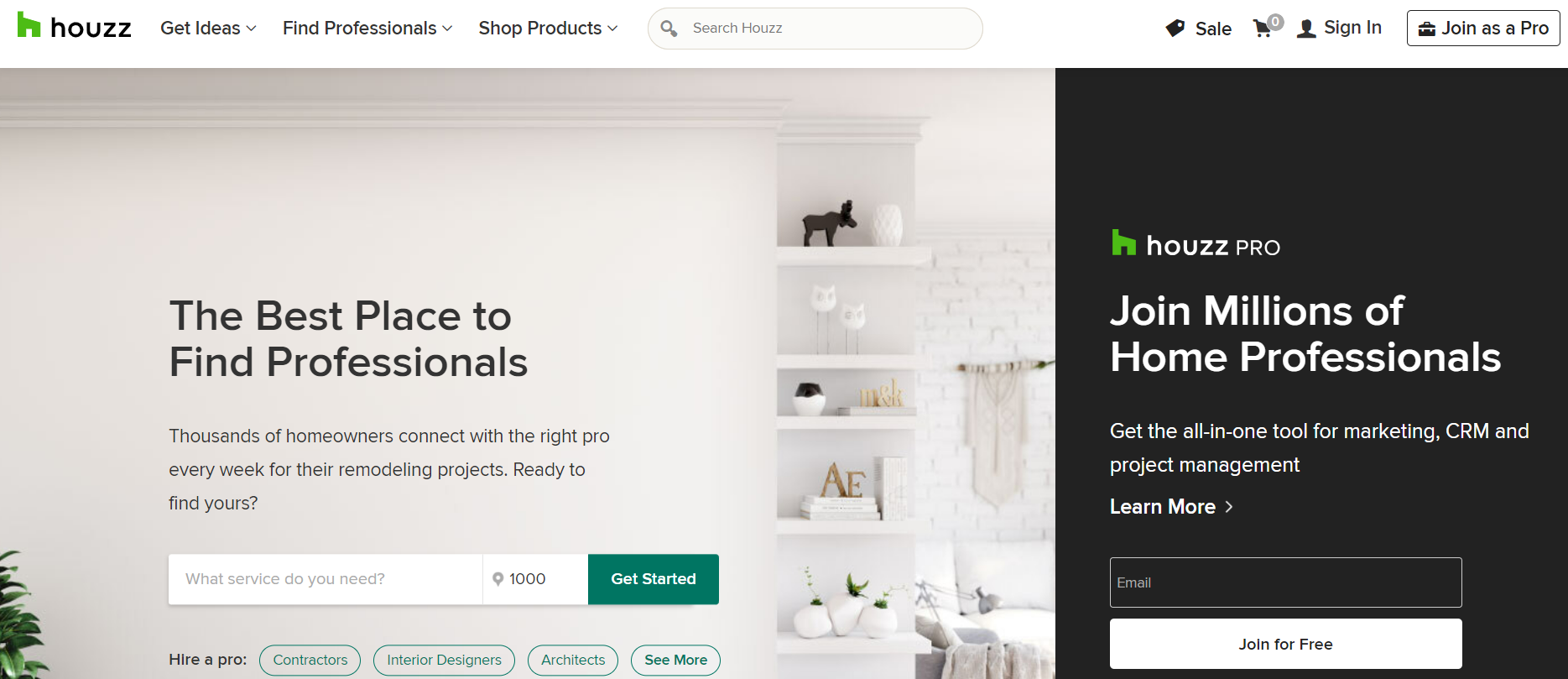 Houzz homepage screenshot