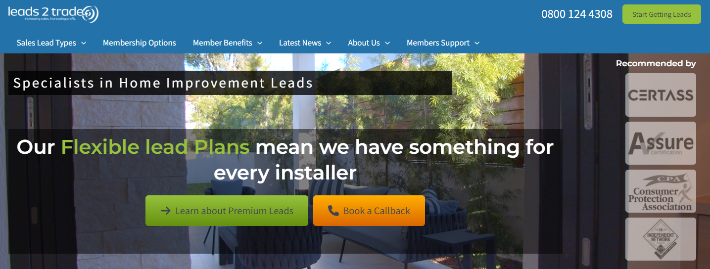 Leads 2 Trade homepage, an HVAC lead generator where you can buy HVAC leads