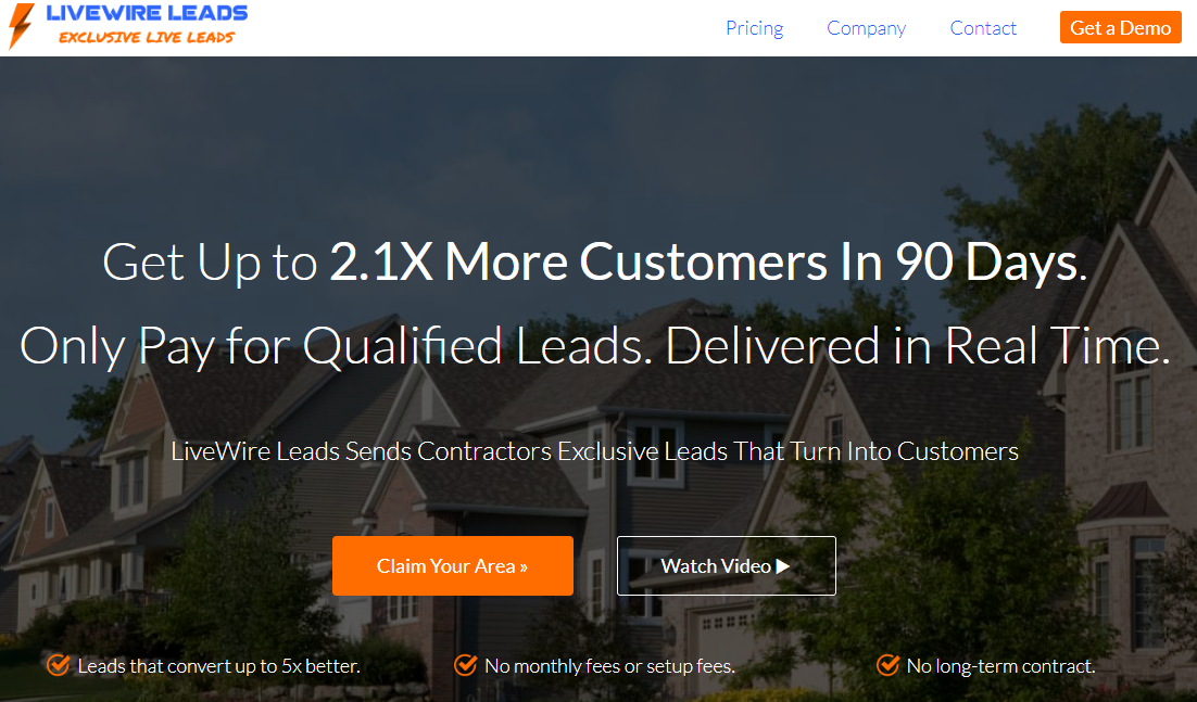 LiveWire Leads homepage, an HVAC lead generator where you can buy HVAC leads