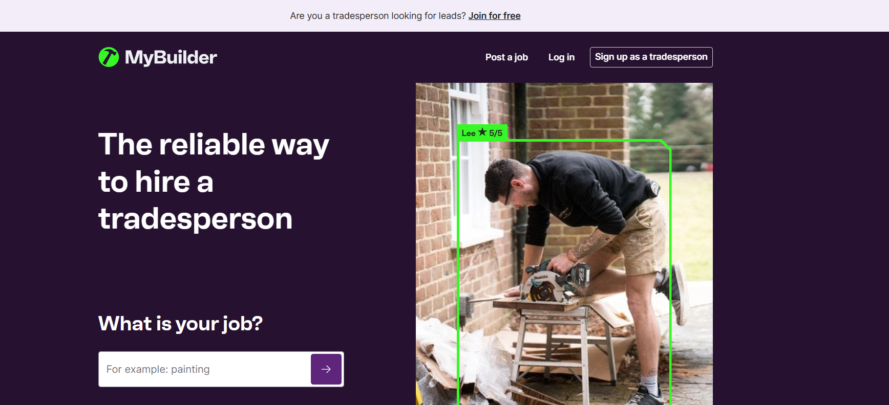 MyBuilder homepage featuring lead generation and marketing solutions for HVAC and home improvement businesses
