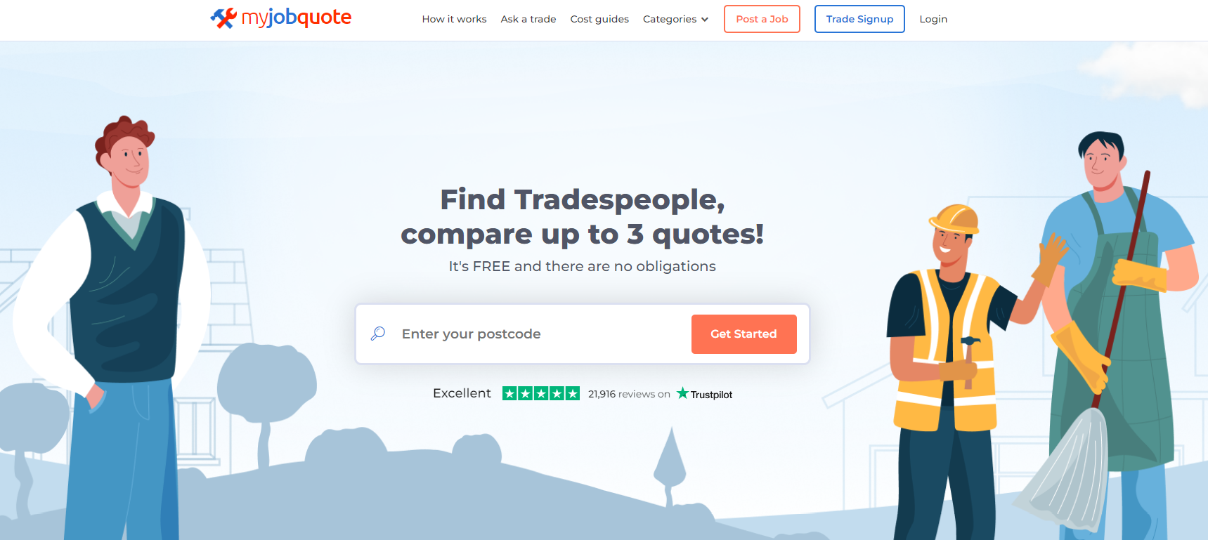 MyJobQuote homepage, an online marketplace where you can promote your HVAC company