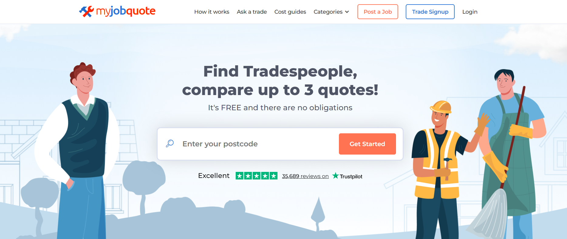 MyJobQuote homepage, an online marketplace where you can promote your HVAC company