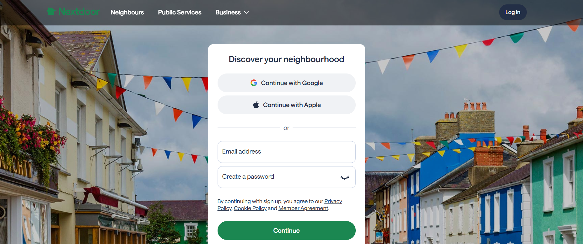 Nextdoor homepage featuring marketing and lead generation solutions for HVAC and home improvement businesses