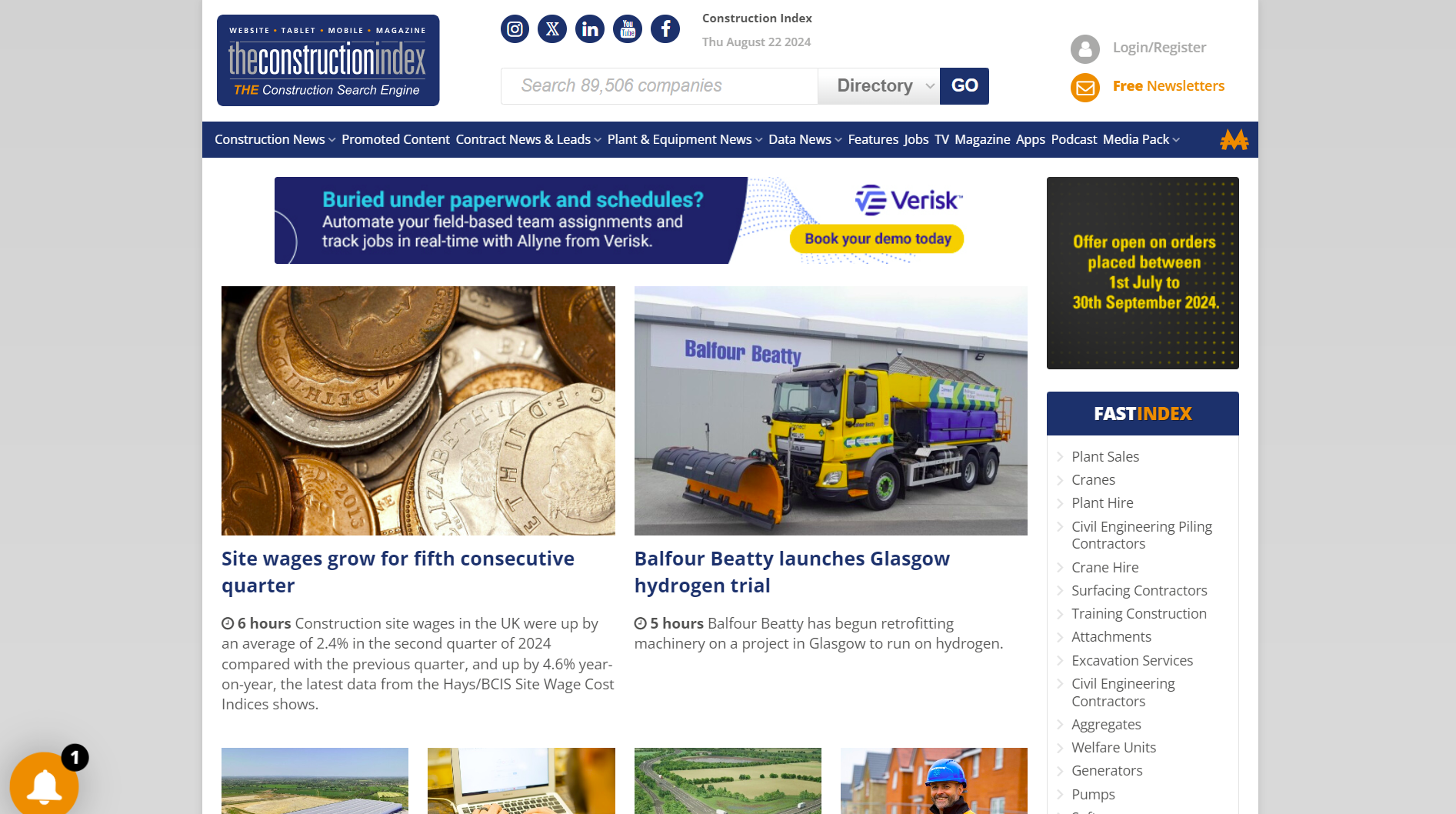 The Construction Index homepage screenshot