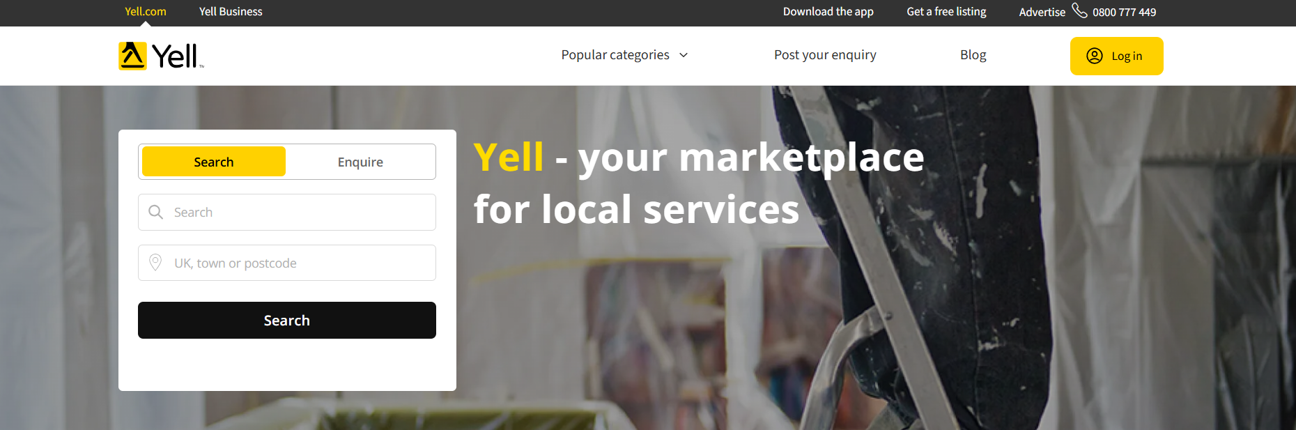 Yell homepage featuring marketing and lead generation solutions for HVAC and home improvement businesses