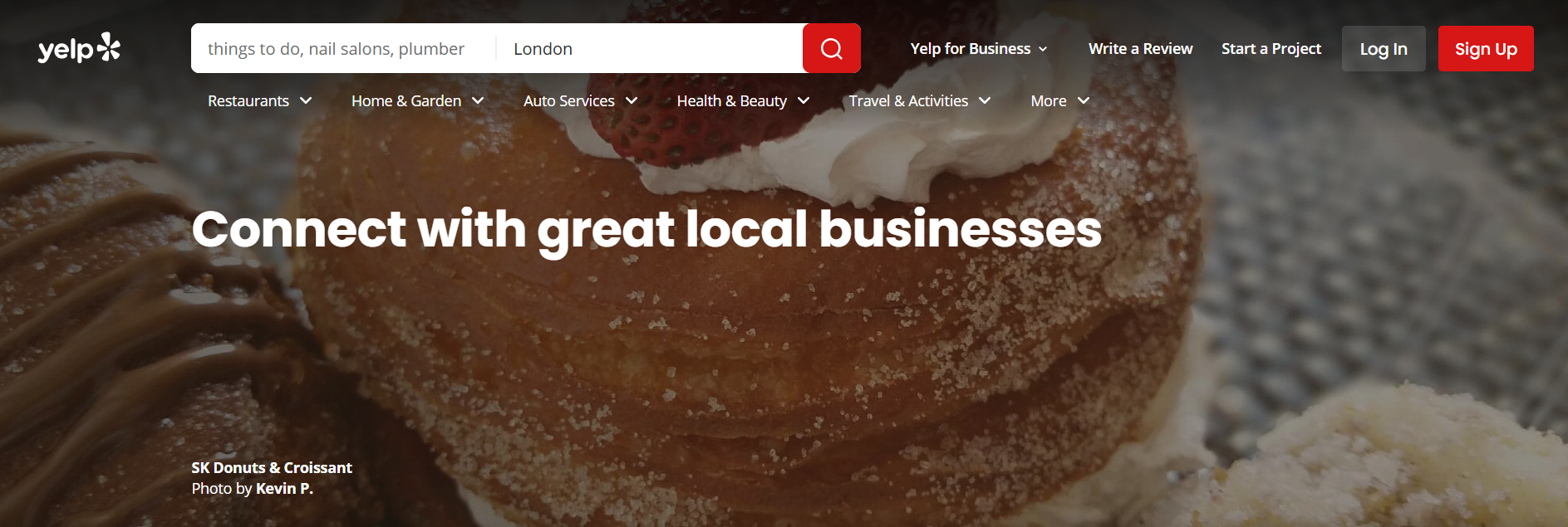 Yelp homepage featuring marketing and lead generation solutions for HVAC and home improvement businesses