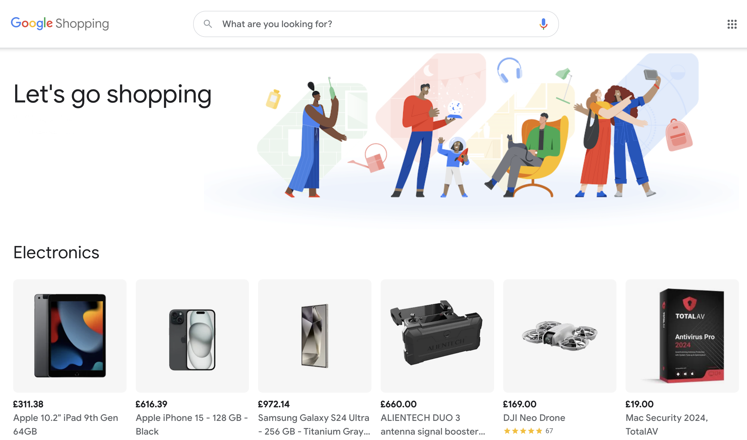 Google Shopping homepage