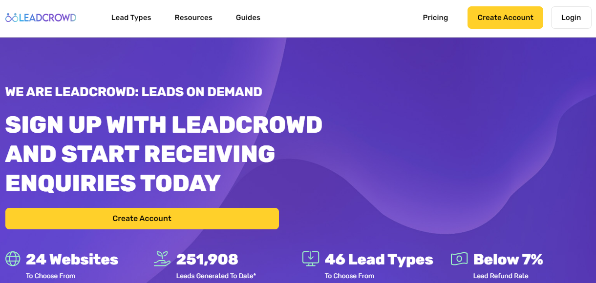 LeadCrowd homepage, a UK-based online mortgage lead generation agency