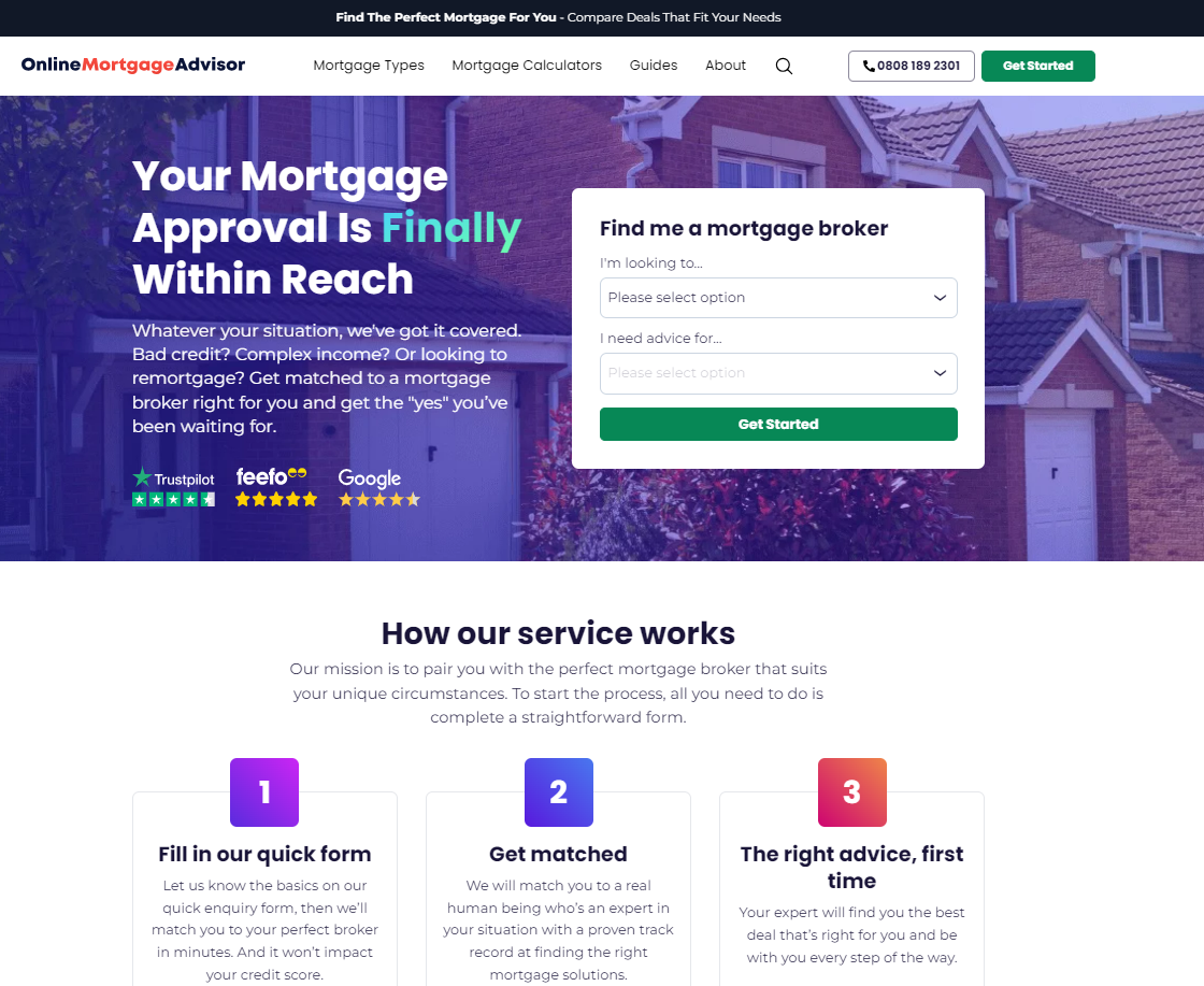 Online Mortgage Advisor homepage, a UK-based online mortgage lead generation agency