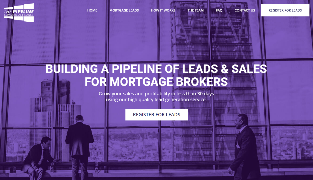 The Pipeline homepage, a UK-based online mortgage lead generation agency