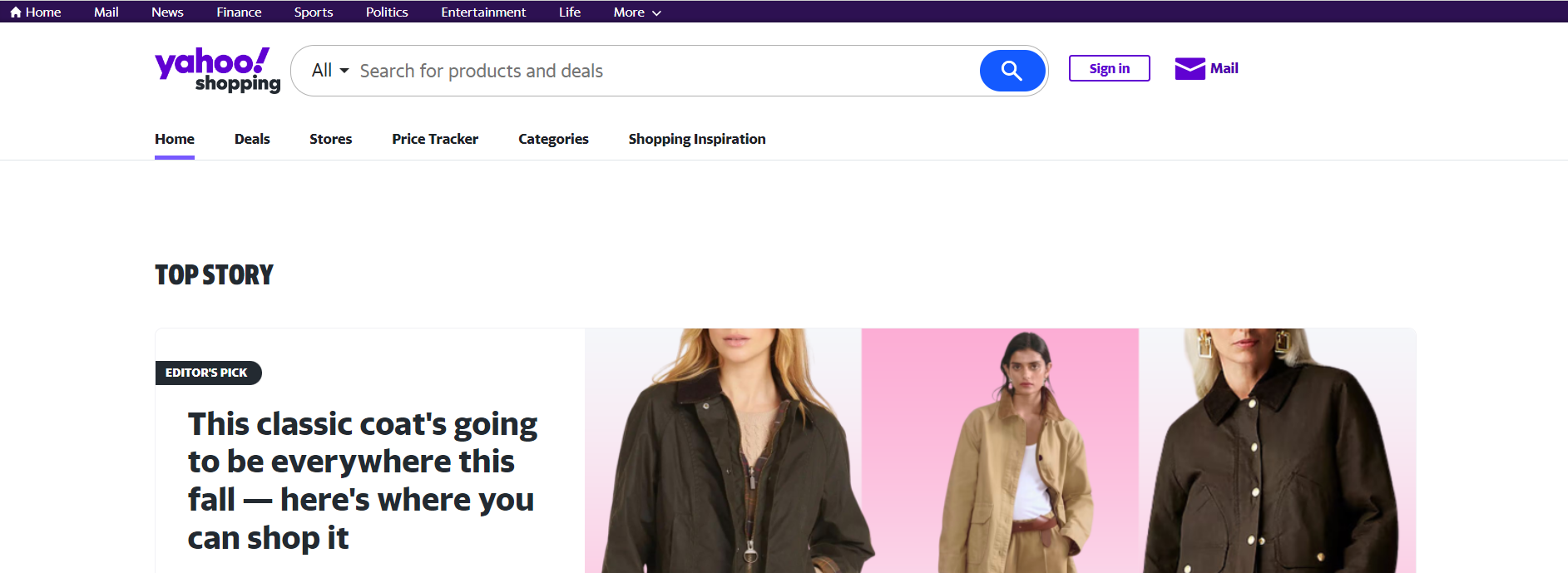 Yahoo Shopping homepage