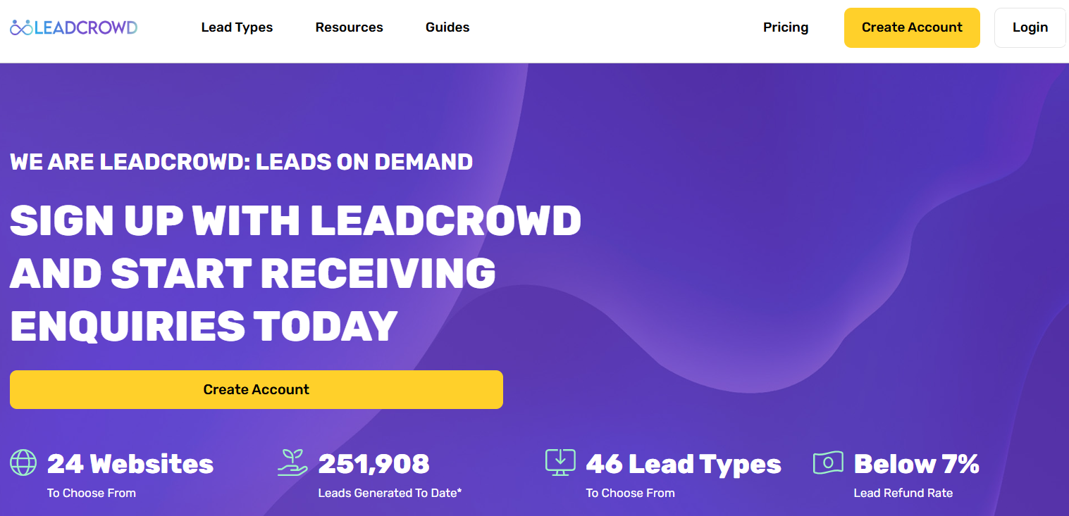 LeadCrowd homepage, a UK-based online mortgage lead generation agency