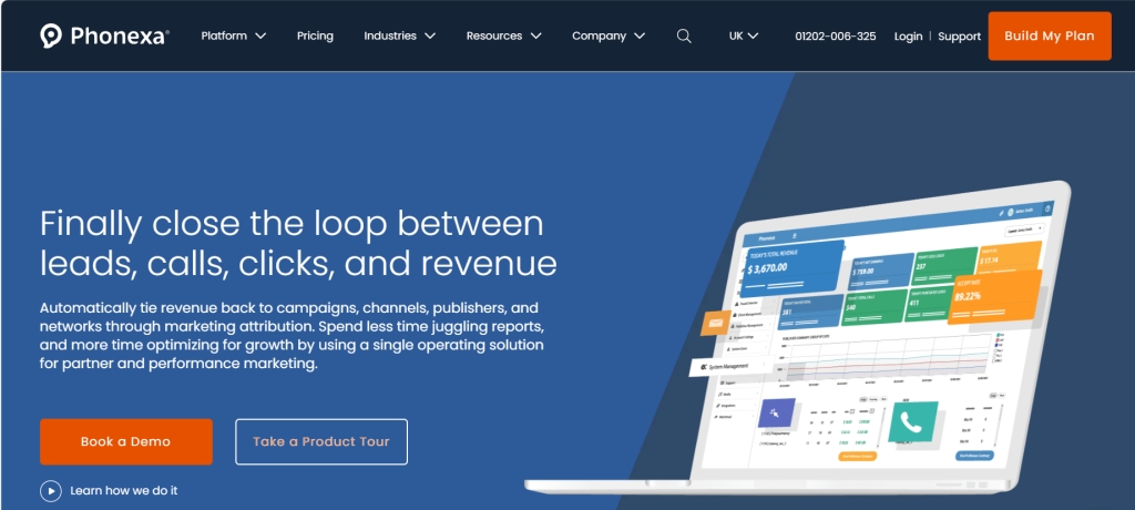 Phonexa homepage, a comprehensive performance marketing software suite