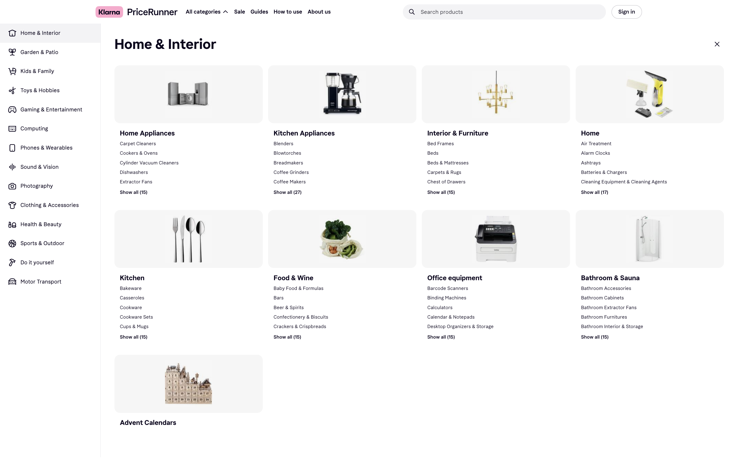 The examples of product filters in the ProductRunner comparison platform