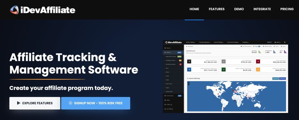 iDevAffiliate Software main website page