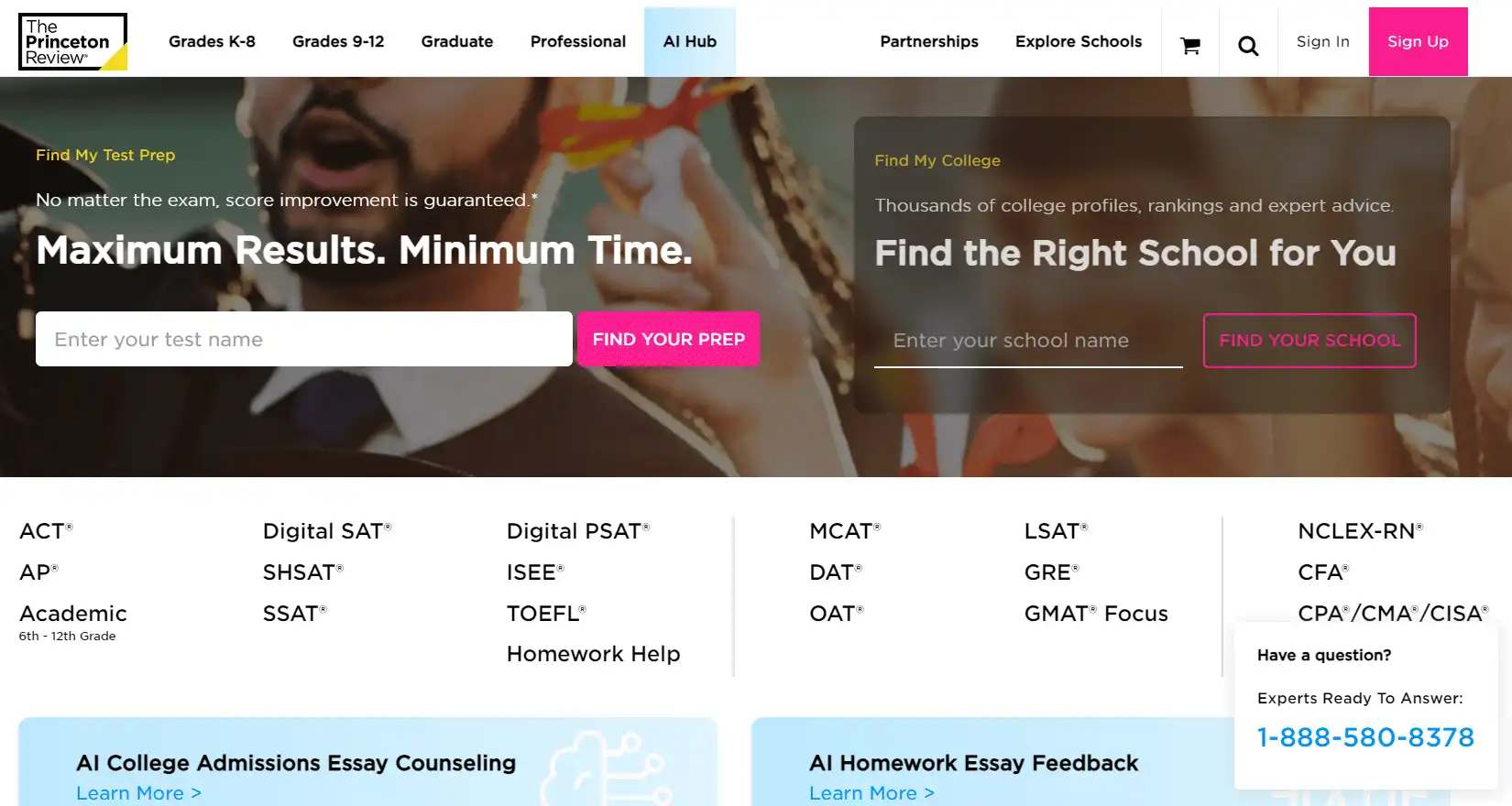 The screenshot of Princeton Review main page