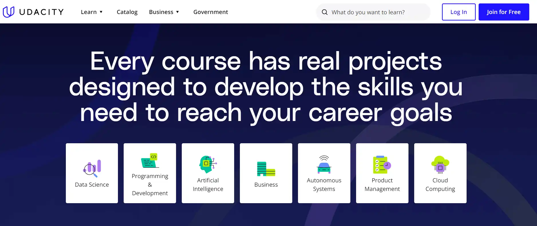 The screenshot of Udacity main page