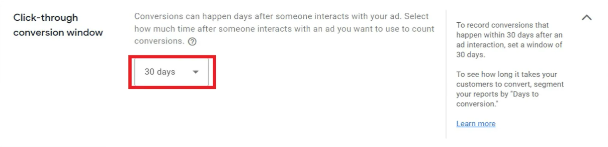Choosing a click-through conversion window for call-only ad campaign in Google Ads