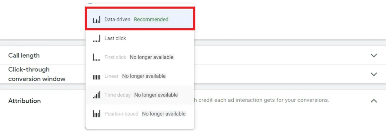 Choosing the attribution type for call-only ad campaign in Google Ads