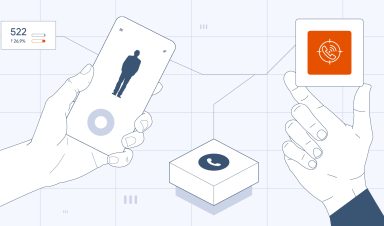 The concept of dynamic call tracking represented by the graphics showing the user dialing up a call and company receiving specific caller information