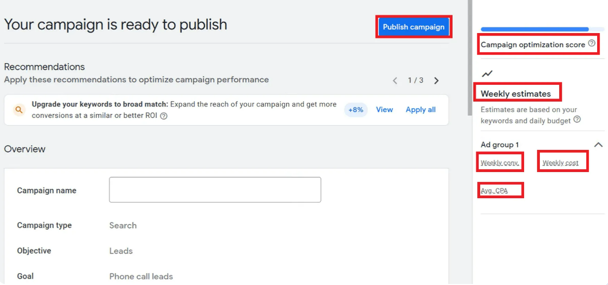 Publishing your call-only ads campaign