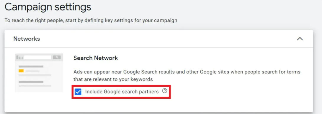 Selecting whether ads should appear on Google partner websites for your call-only ads campaign