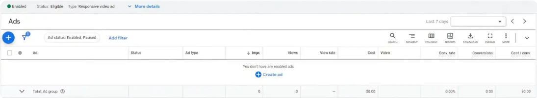 Creating video ads when setting up YouTube pay-per-call advertisement in Google Ads