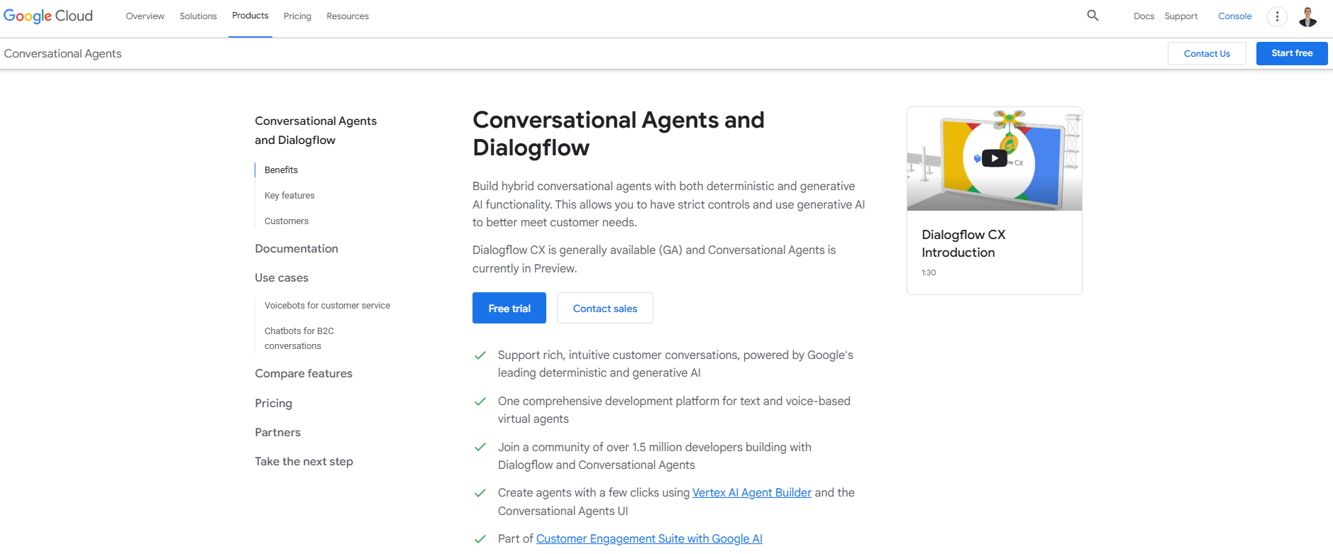 Dialogflow homepage screenshot