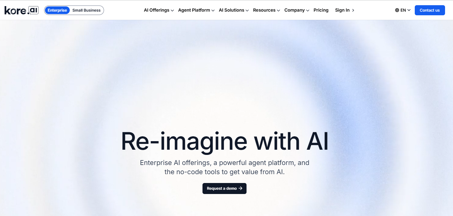 Kore.ai homepage screenshot