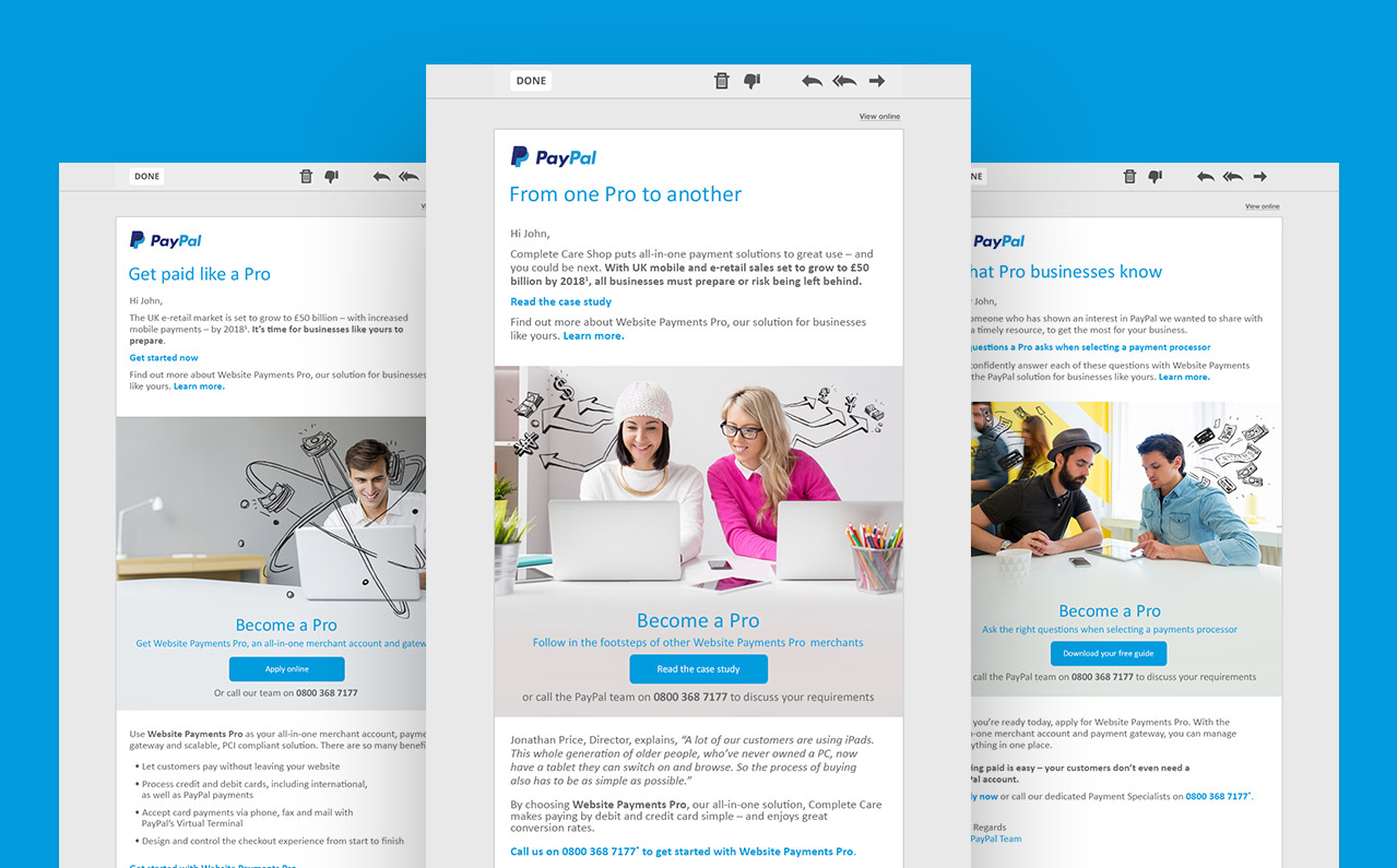 A screenshot showing PayPal's personalised content email examples