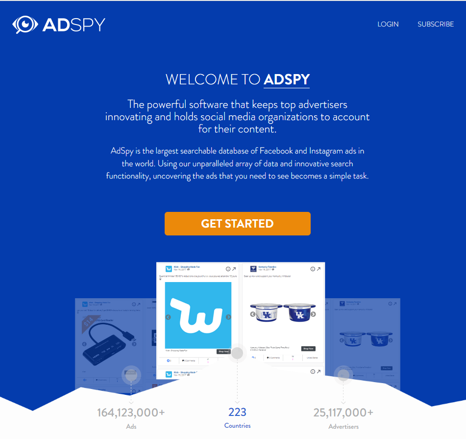 AdSpy homepage screenshot
