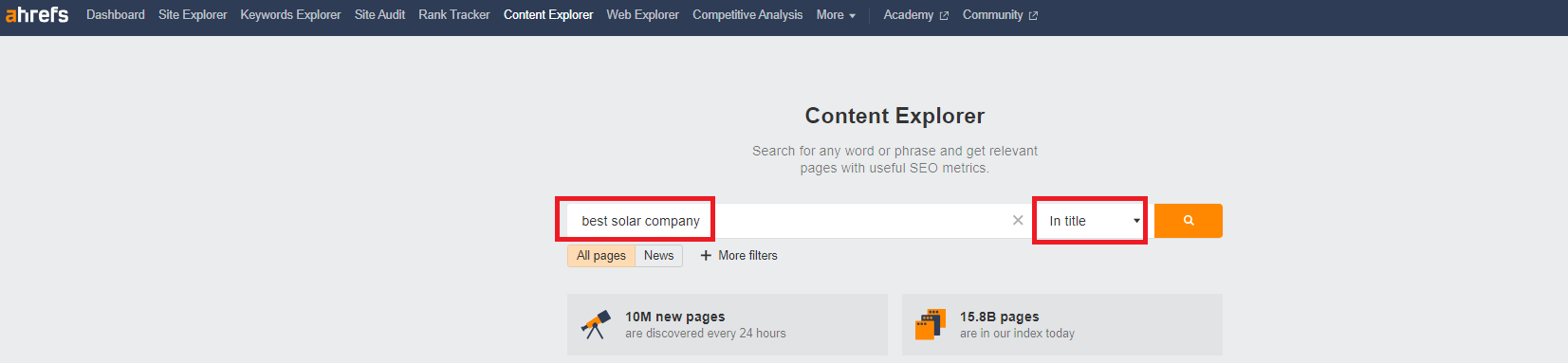 Ahrefs screenshot of the first step in identifying competitor affiliate websites