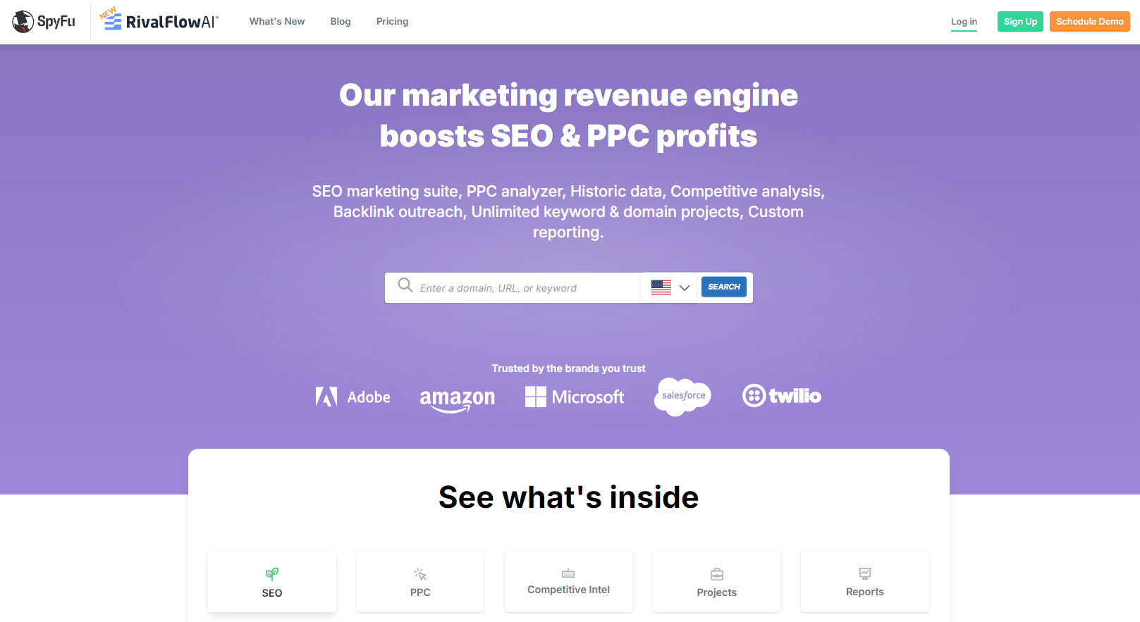 SpyFu homepage screenshot