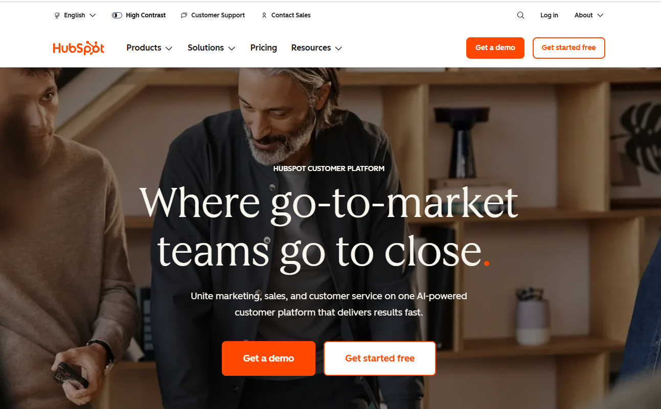 HubSpot homepage, a popular CRM platform with call tracking