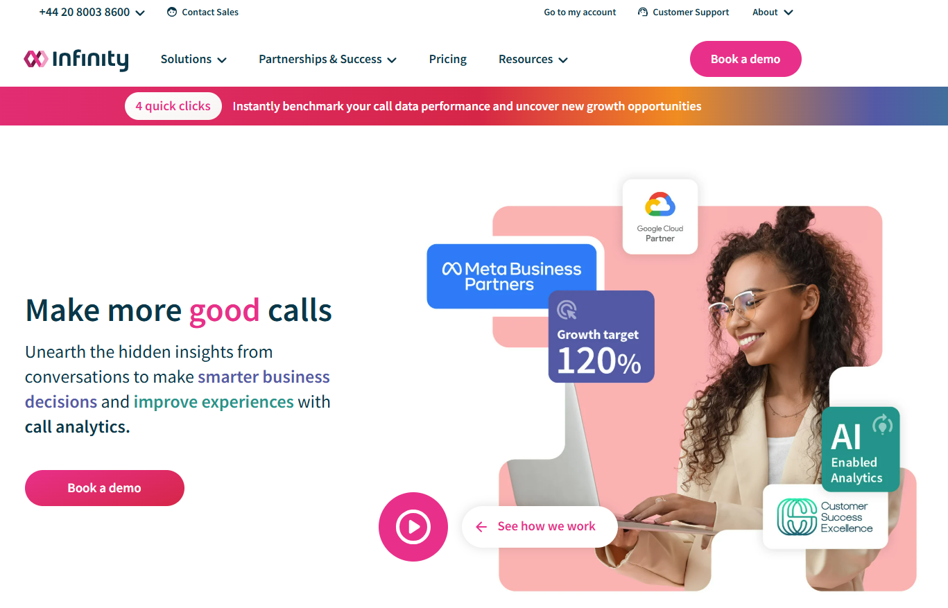 Infinity homepage, a call intelligence platform for lead generation and acquisition