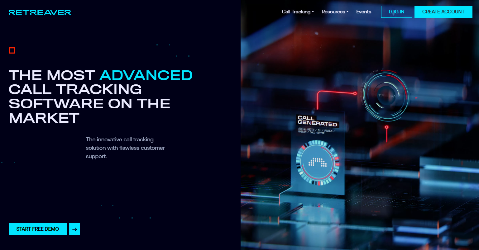 Retreaver homepage, a call tracking toolkit for business