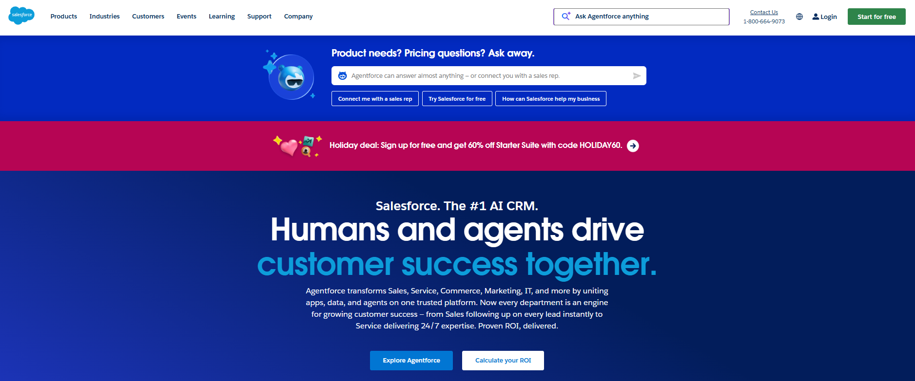 Salesforce homepage, the world's biggest CRM platform with call tracking