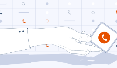 Illustration of a hand holding a smartphone with a call icon, symbolising call centre technologies for UK businesses.