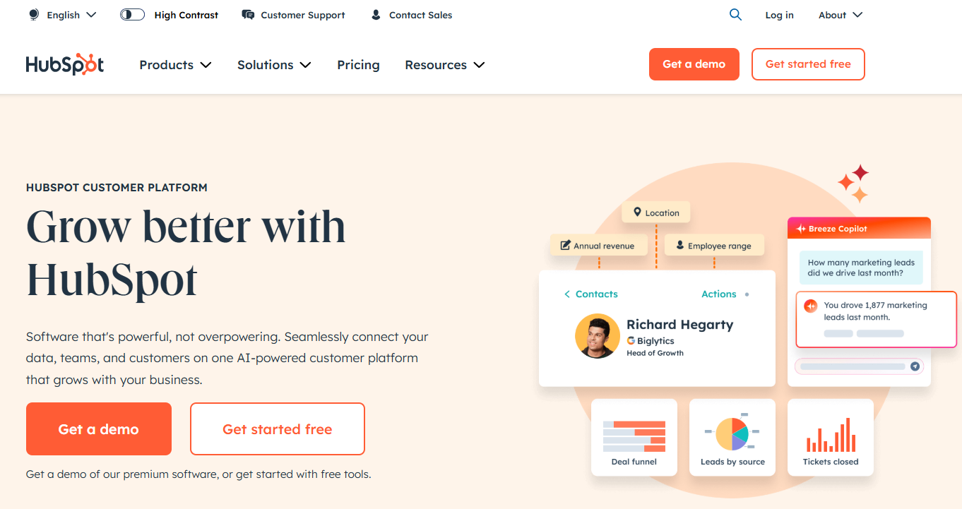 HubSpot homepage