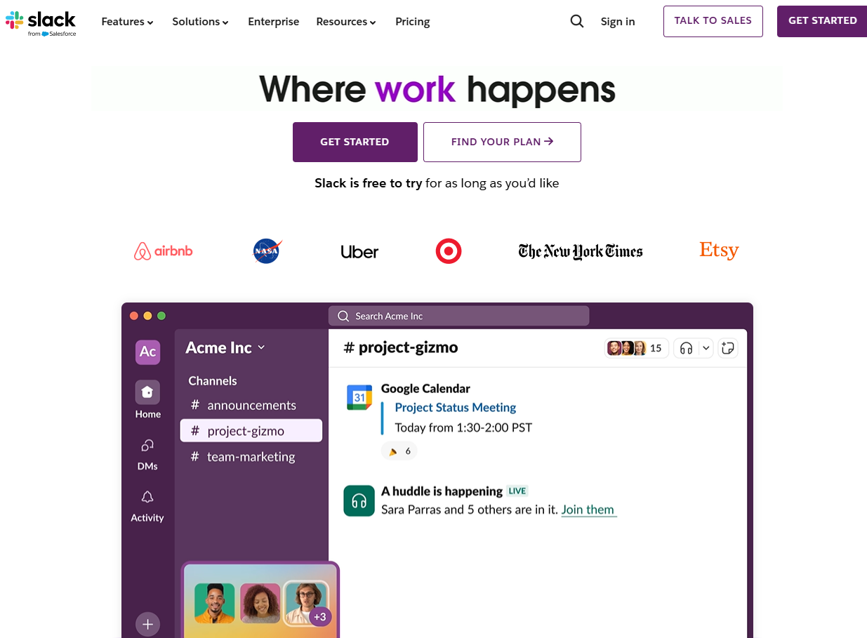 Slack homepage