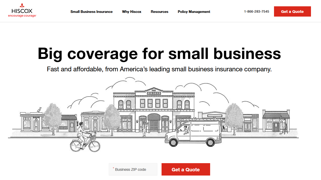 Hisocx landing page where customers can provide their business ZIP code and get a quote