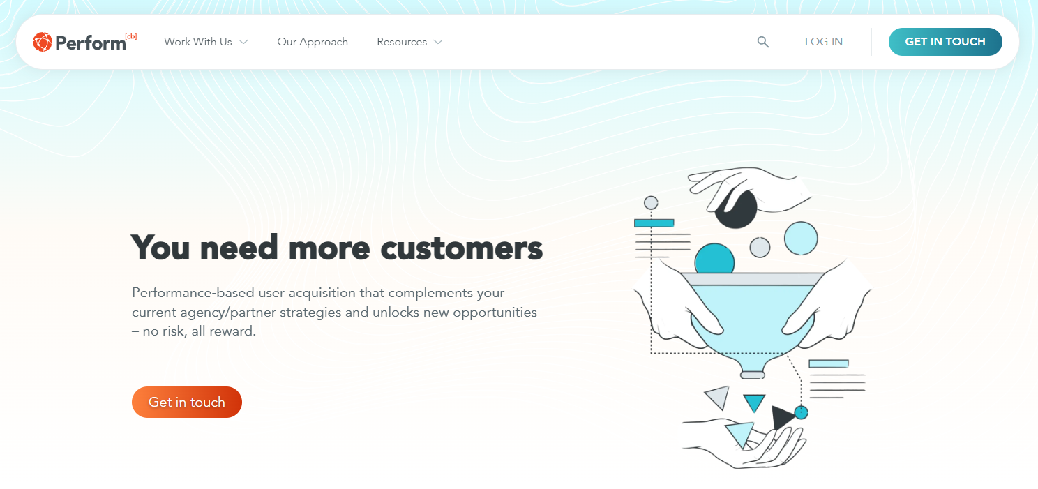 Perform[cb] homepage that appeals to the advertiser's and affiliate's desire to get more targeted traffic and customers